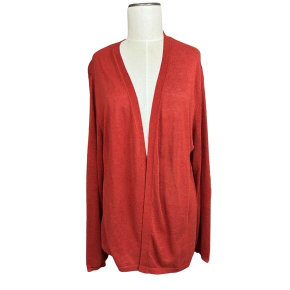 J. Jill Cardigan Womens XL Open Front Knit Sweater Rust Cotton Lightweight READ - Picture 1 of 10